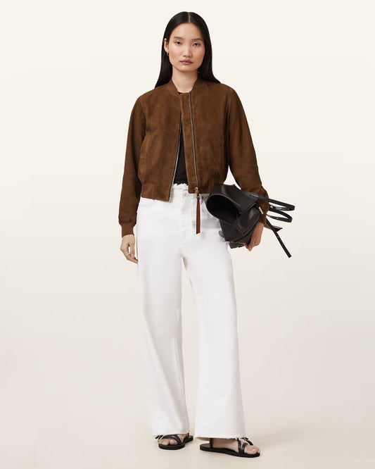 Orten suede bomber jacket made with premium oak leather handmade in Pakistan