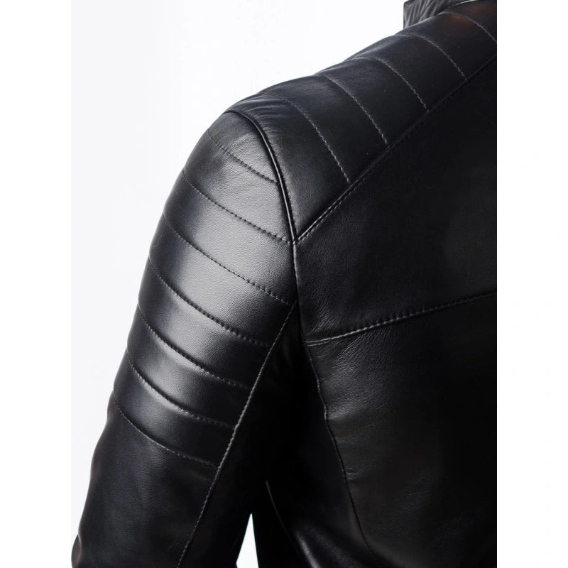 Stylish oak leather quilted motorcycle jacket for men