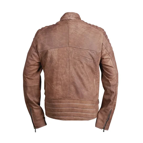 Brown leather jacket on a white background