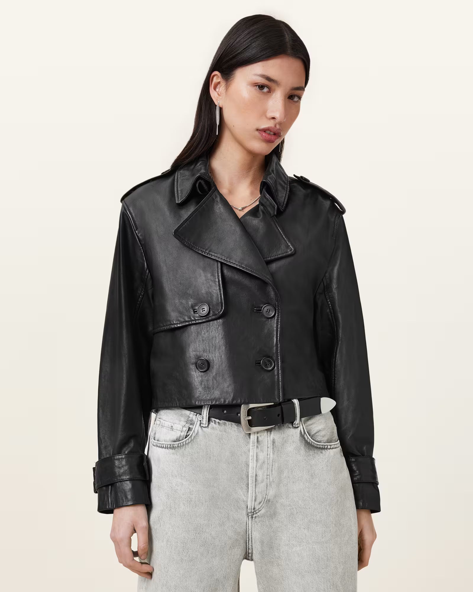 Handmade Hendry Cropped Oak Leather Trench Coat
