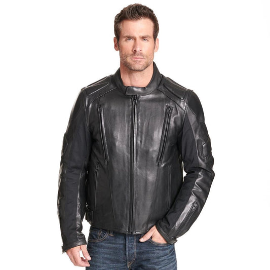 Men Padded Black Biker Leather Jacket