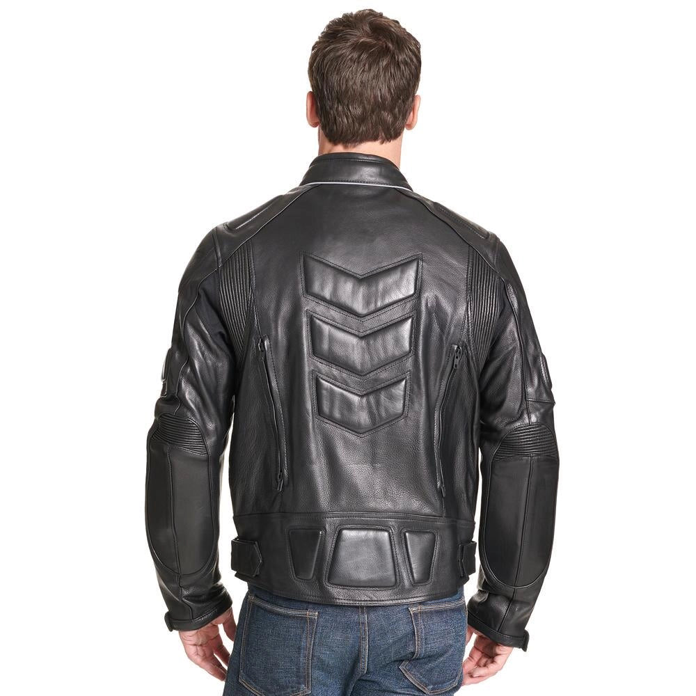 Men Padded Black Biker Leather Jacket