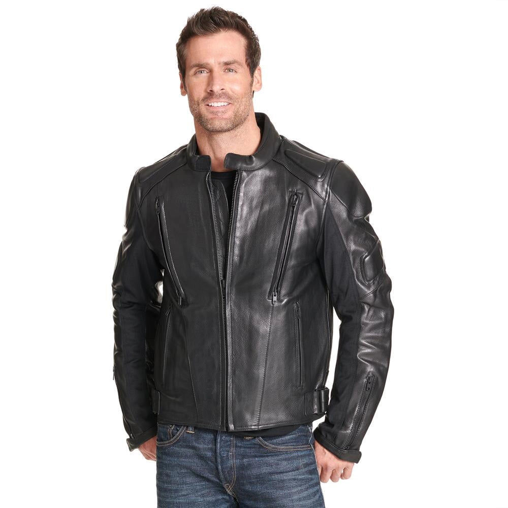 Men Padded Black Biker Leather Jacket