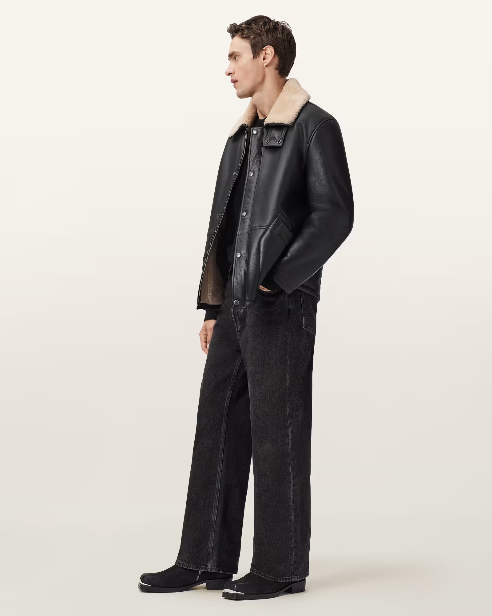 Model wearing Oak Leather 
