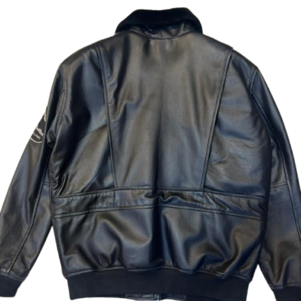Black leather jacket on a white background
