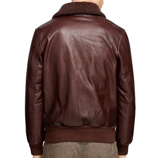 Back view of OakLeather Men’s Brown Bomber Leather Jacket