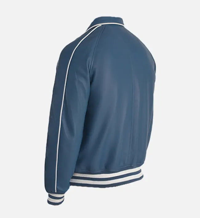 Handmade in Pakistan OakLeather Blue Leather Varsity Jacket
