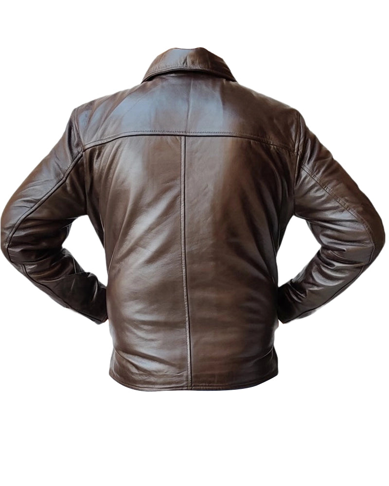 Back view OakLeather Brown Bomber Leather Jacket