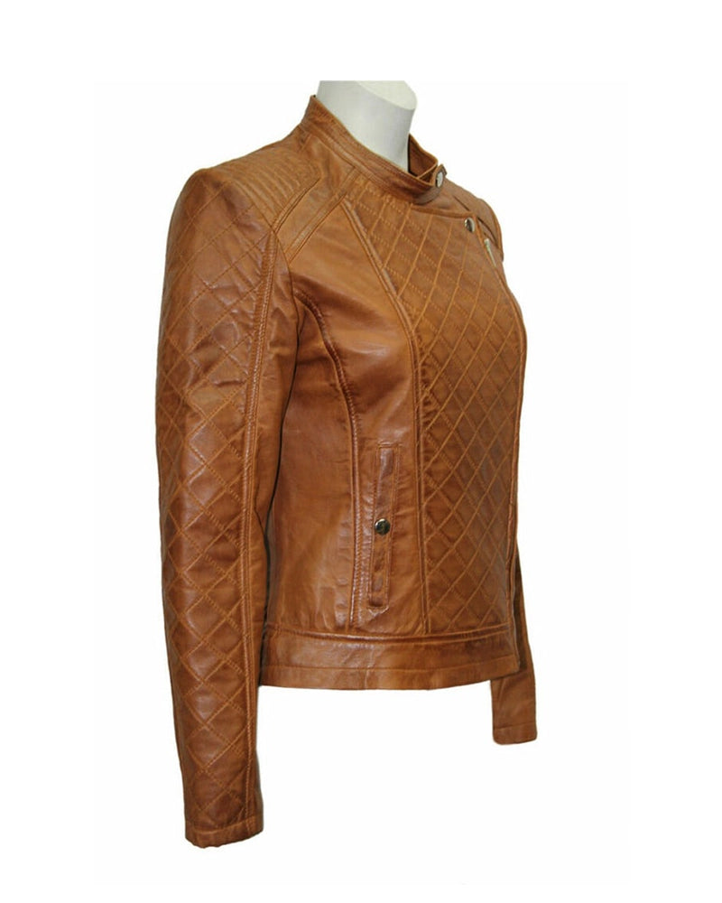 OakLeather Women’s Slim Fit Genuine Leather Quilted Jacket