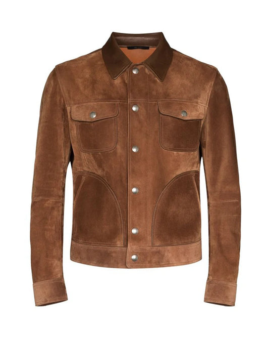 OakLeather Men’s Brown Suede Leather Jacket front view