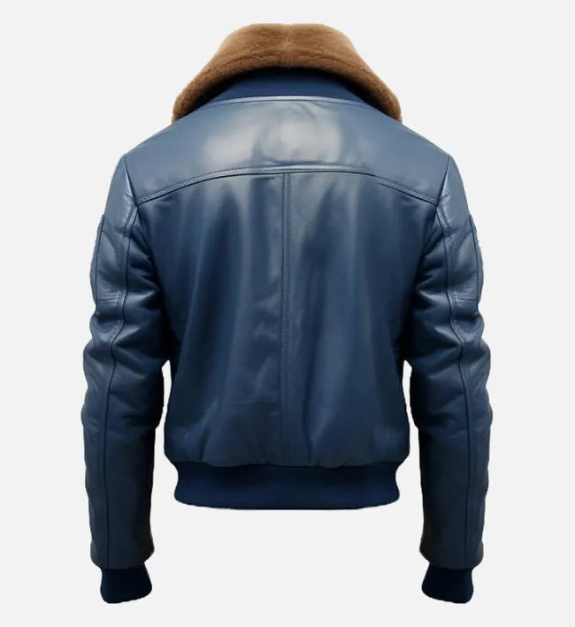 Handmade in Pakistan Men’s Blue Bomber Leather Jacket OakLeather