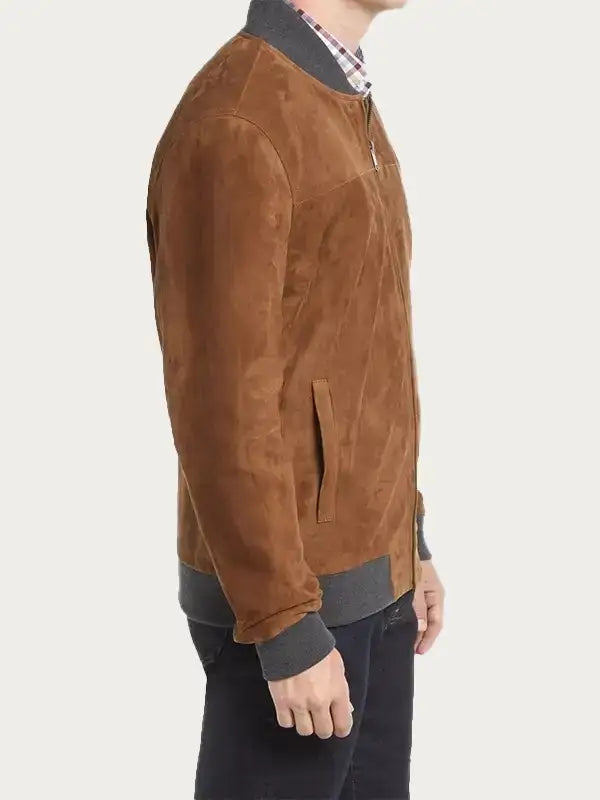 Handmade in Pakistan OakLeather Camel Brown Suede Bomber Jacket