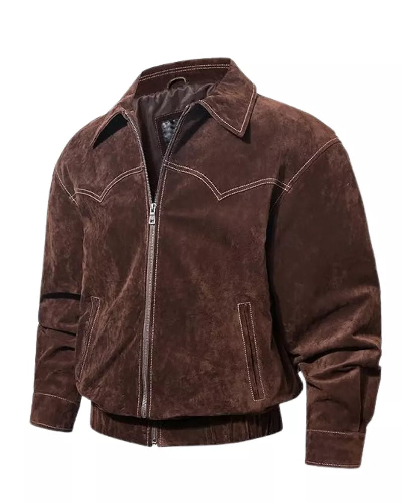 Handmade in Pakistan OakLeather Brown Suede Bomber Jacket
