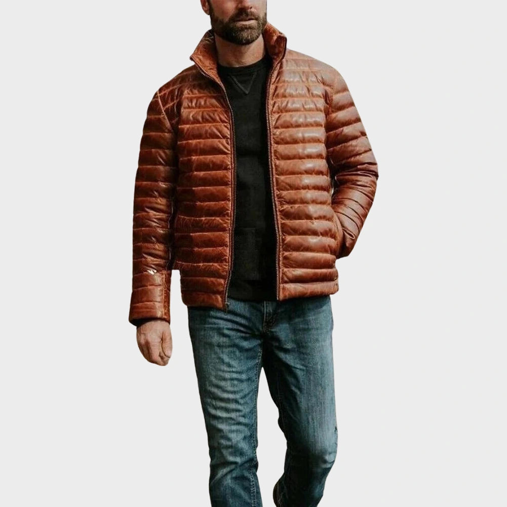 OakLeather Back view Men’s Antique Brown Quilted Jacket