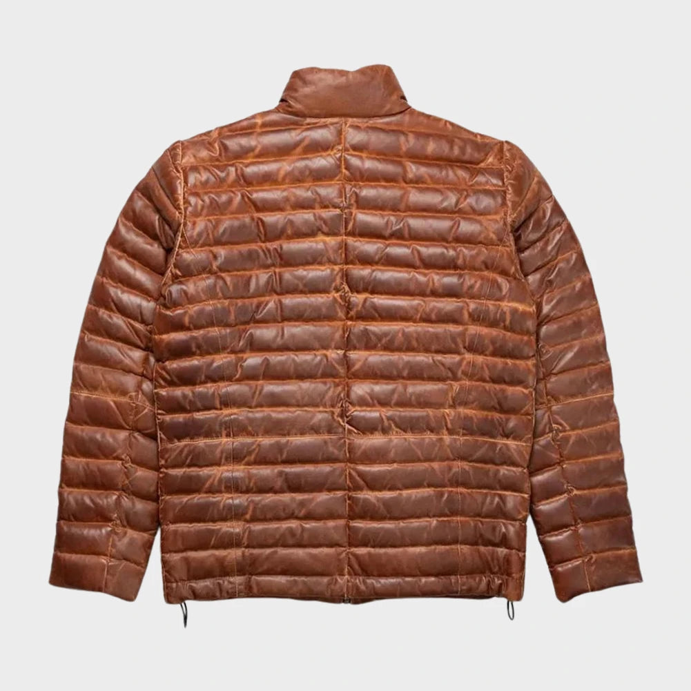 OakLeather Antique Brown Quilted Winter Jacket for Men