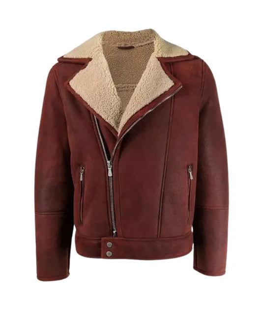 OakLeather Men’s Aviator Burgundy Leather Jacket front view