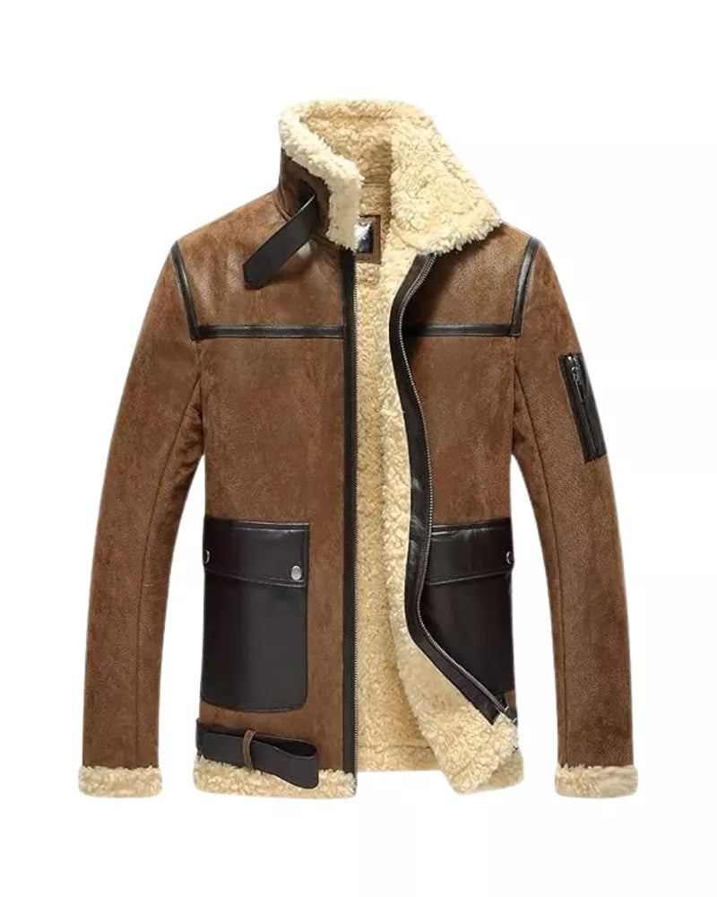 OakLeather Men’s Aviator Motorcycle Bomber Shearling Jacket front view