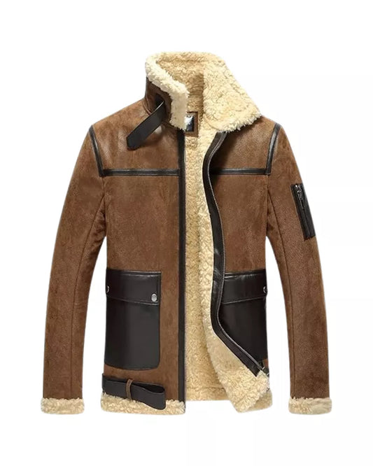 OakLeather Men’s Aviator Motorcycle Bomber Shearling Jacket front view