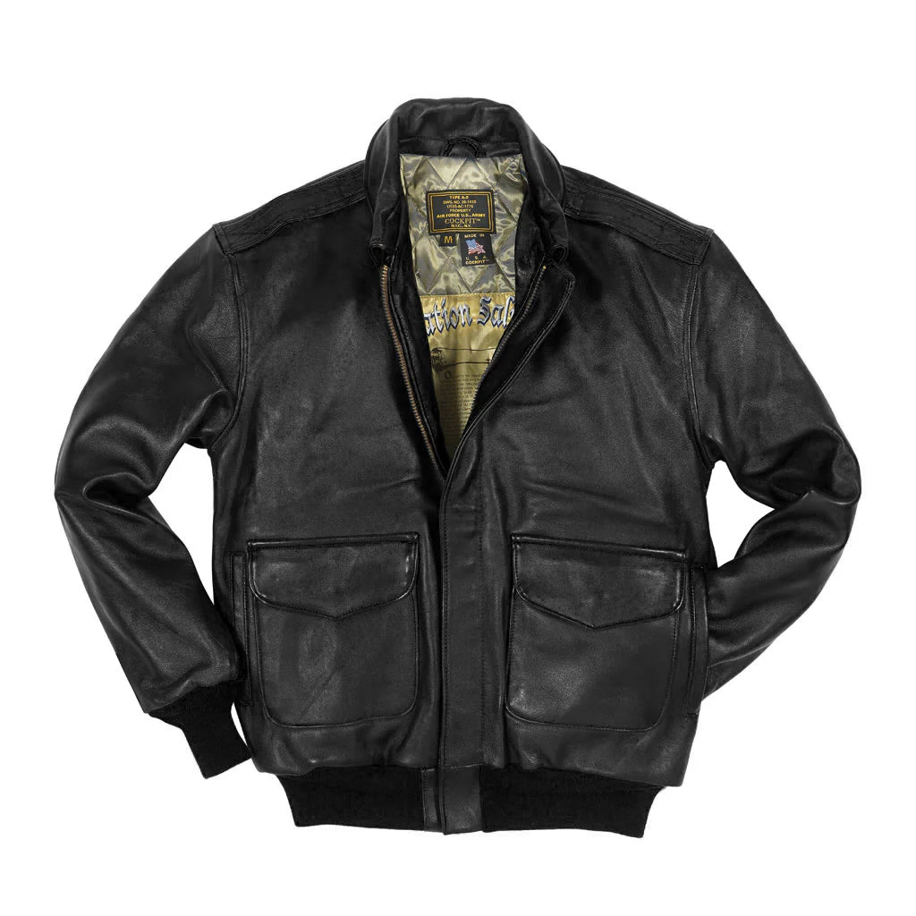 OakLeather Antique Lamb Jacket Long Fit Black Front View