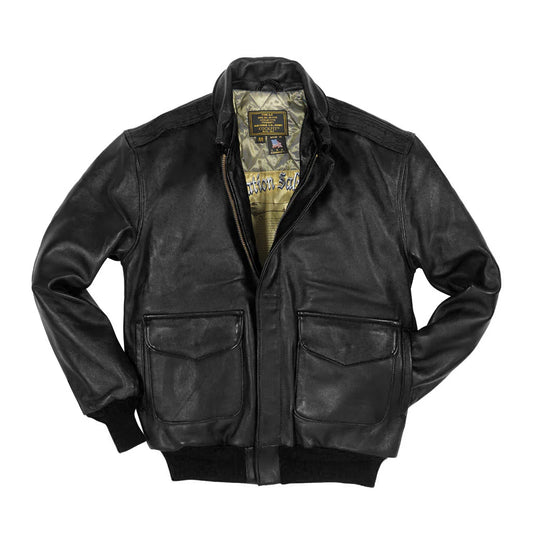 OakLeather Antique Lamb Jacket Long Fit Black Front View