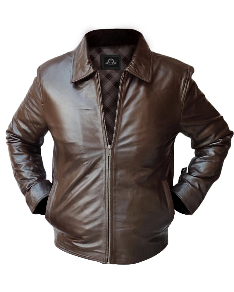 OakLeather Men’s Brown Bomber Leather Jacket front view