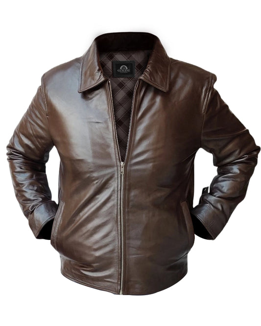 OakLeather Men’s Brown Bomber Leather Jacket front view