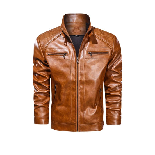OakLeather Men’s Brown Diamond Quilted Jacket front view
