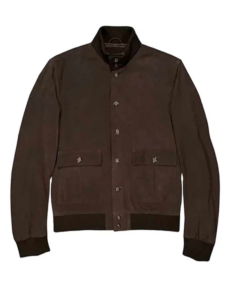 OakLeather Men’s Brown Suede Leather Jacket front view