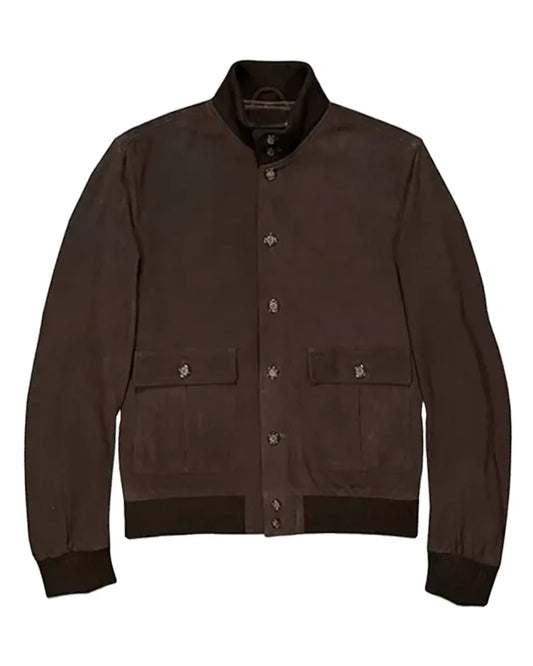 OakLeather Men’s Brown Suede Leather Jacket front view