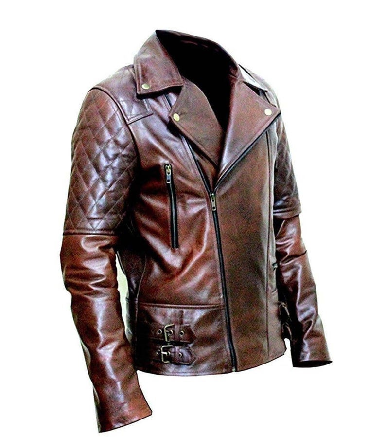 Side view OakLeather Men’s Distressed Brown Leather Motorcycle Jacket