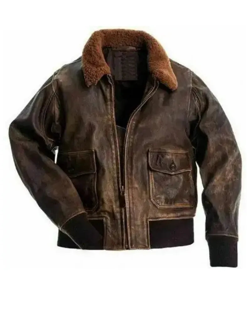 OakLeather Men’s Distressed Flight Bomber Jacket front view