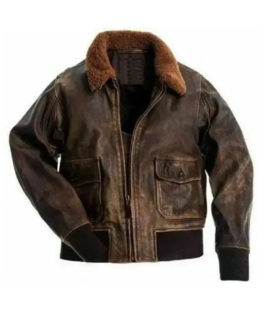 OakLeather Men’s Distressed Flight Bomber Jacket front view