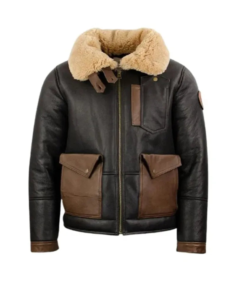 OakLeather Men’s F-35 Aviator Chocolate Sheepskin Jacket front view