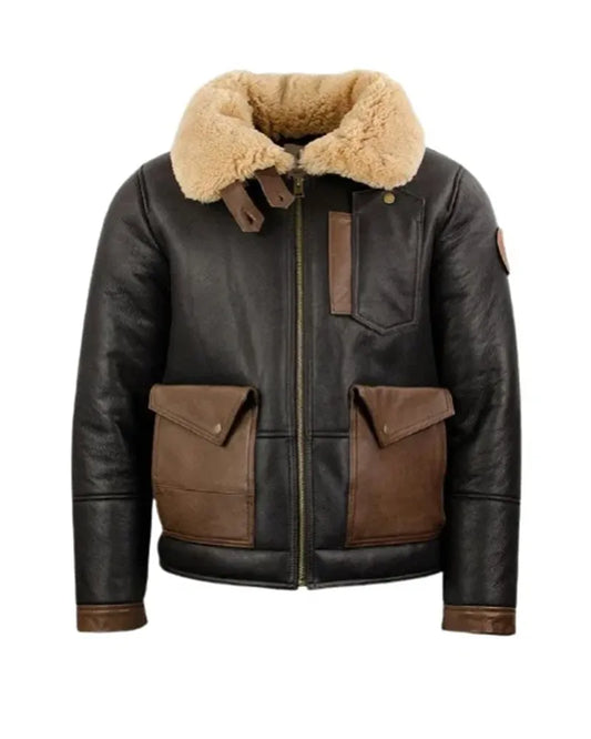 OakLeather Men’s F-35 Aviator Chocolate Sheepskin Jacket front view