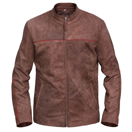 OakLeather Men’s Distressed Light Brown Leather Jacket front view