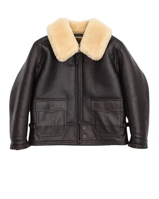 OakLeather Navy M-445A Flight Shearling Leather Jacket front view