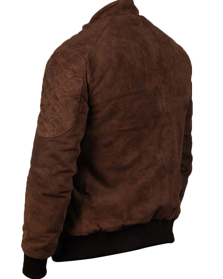 Side profile of OakLeather Men’s Bomber Brown Suede Jacket