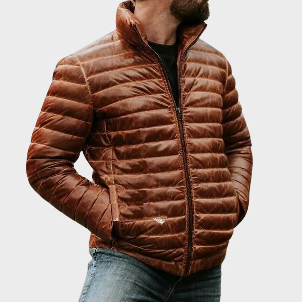 OakLeather Stylish Brown Quilted Puffer Jacket side view