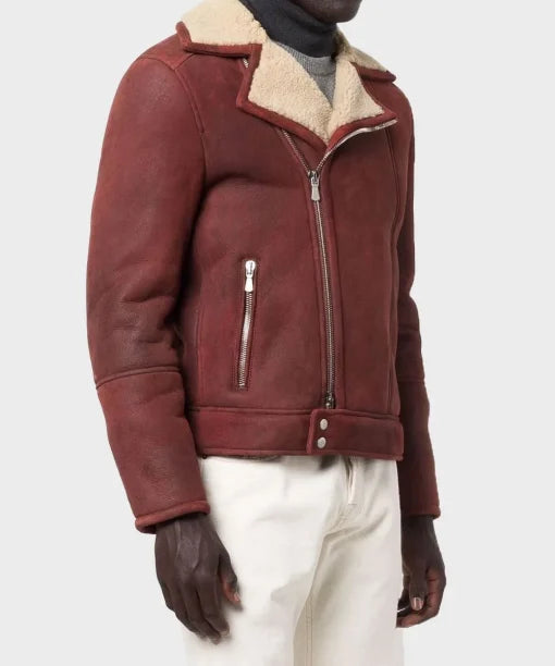 Handmade in Pakistan OakLeather Burgundy Aviator Bomber Jacket