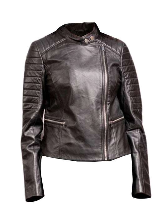 OakLeather Women’s Bara Black Motorcycle Jacket front view