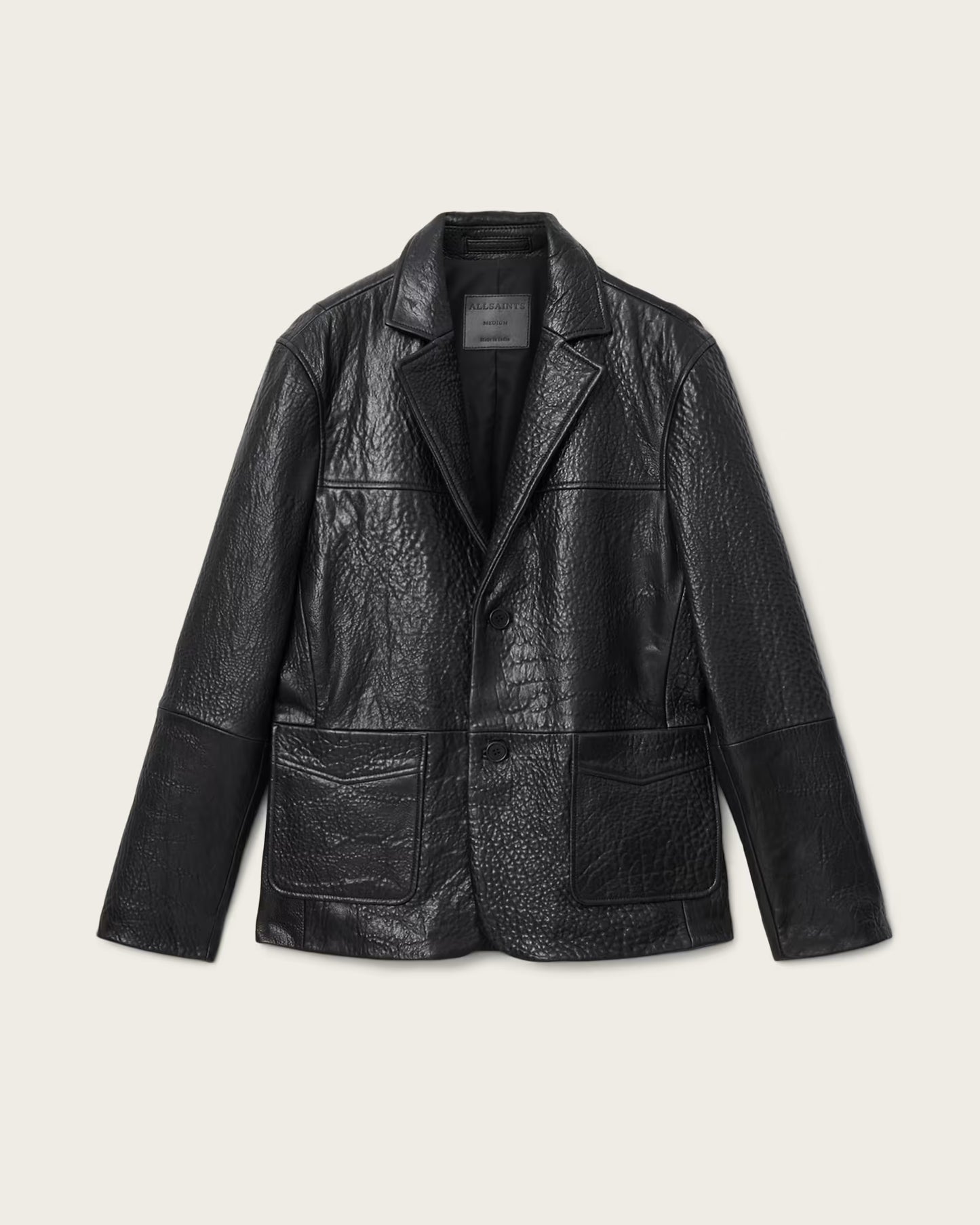 "Full view of Oak Leather Shadwell Single Breasted Leather Blazer – classic tailoring"