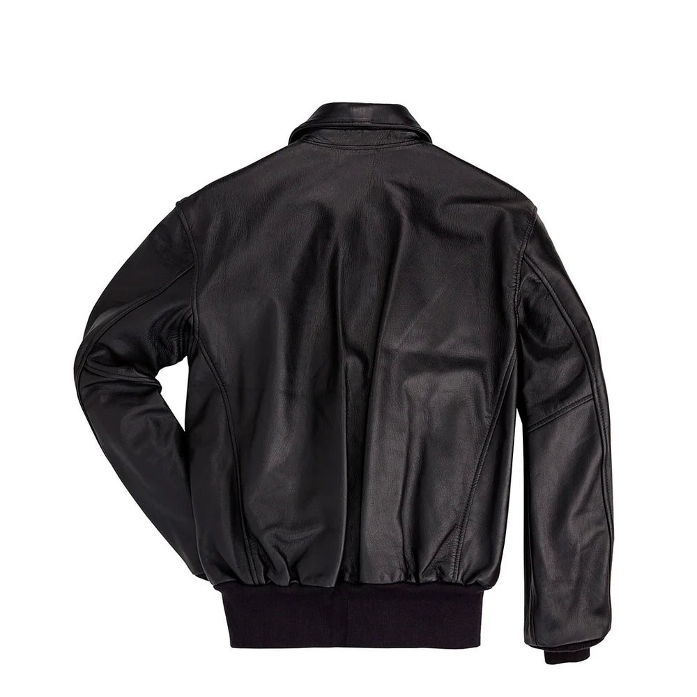 Black leather jacket on a white background