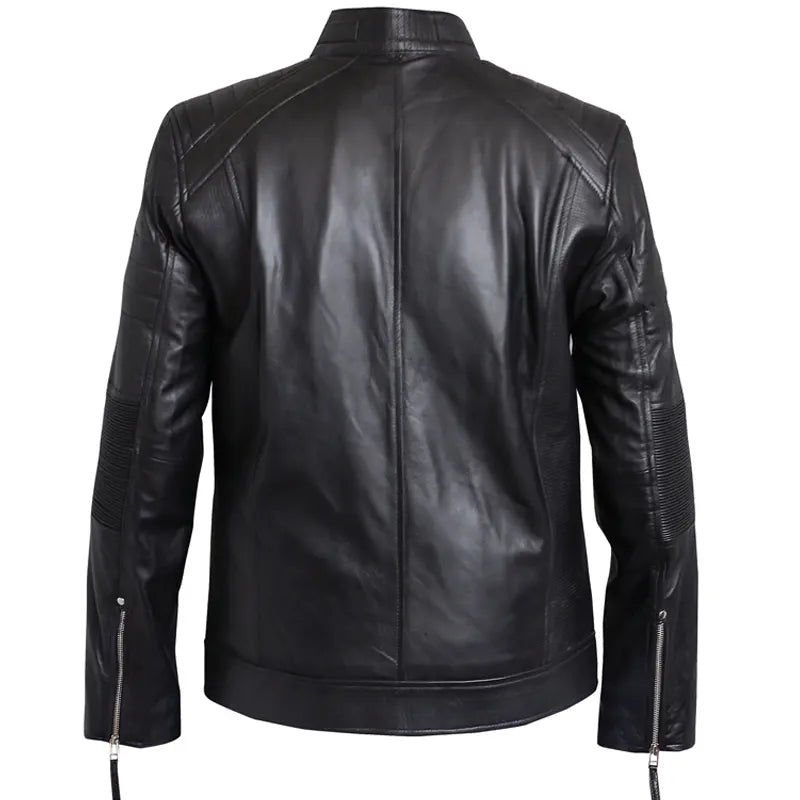 Handmade Pakistan black café racer oak leather biker jacket