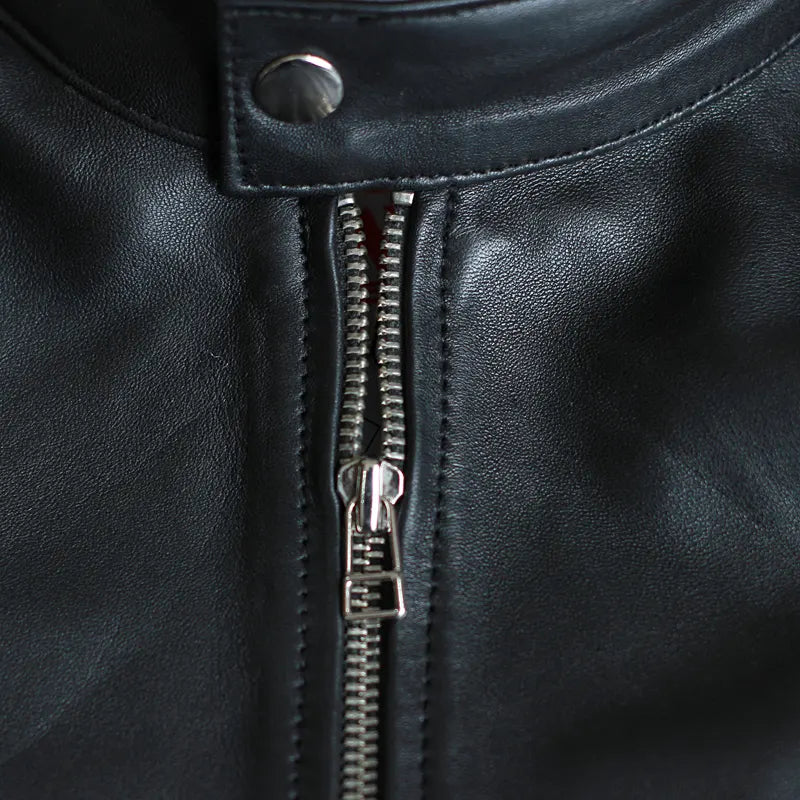 Back view of Jensen Huang black oak leather motorcycle jacket