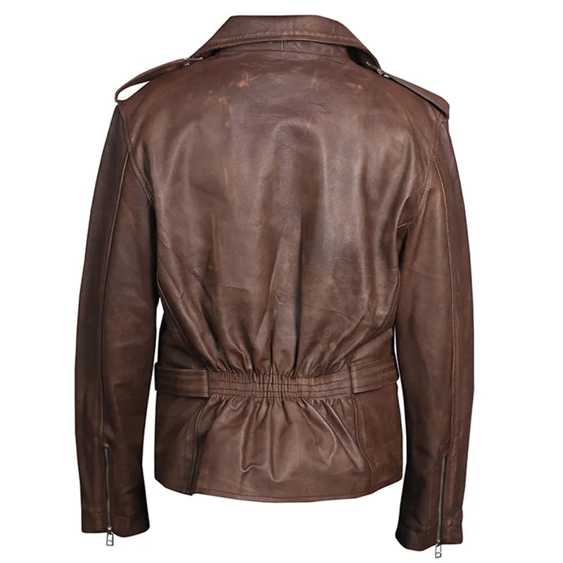 Handmade Pakistan brown oak leather biker jacket