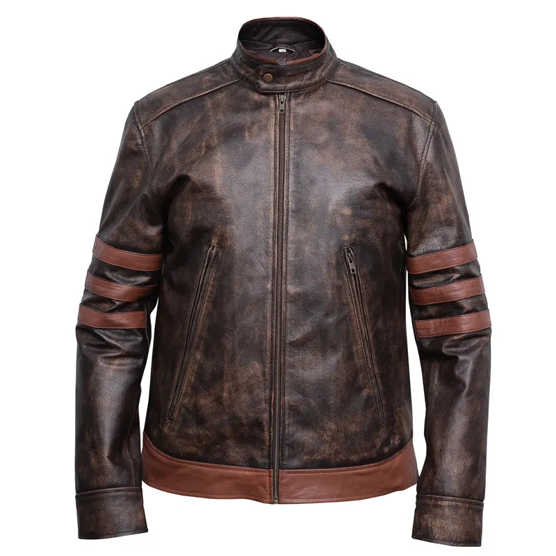 Brown leather jacket with brown accents on a white background