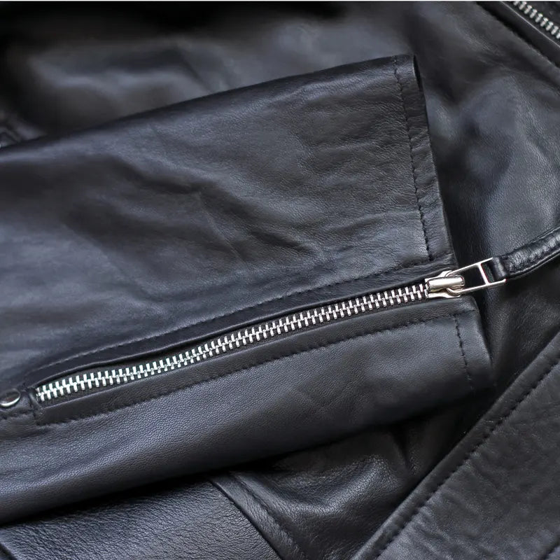 Back design of handmade black oak leather café racer jacket