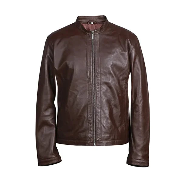 Brown leather jacket on a white background