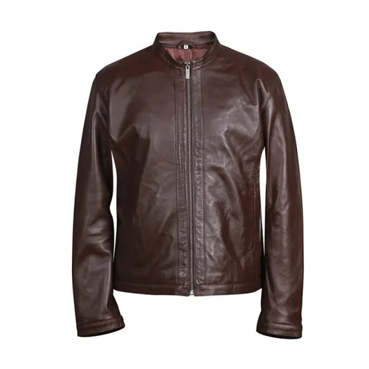 Brown leather jacket on a white background
