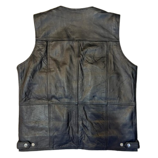 Classic sleeveless oak leather biker vest coat with zipper front
